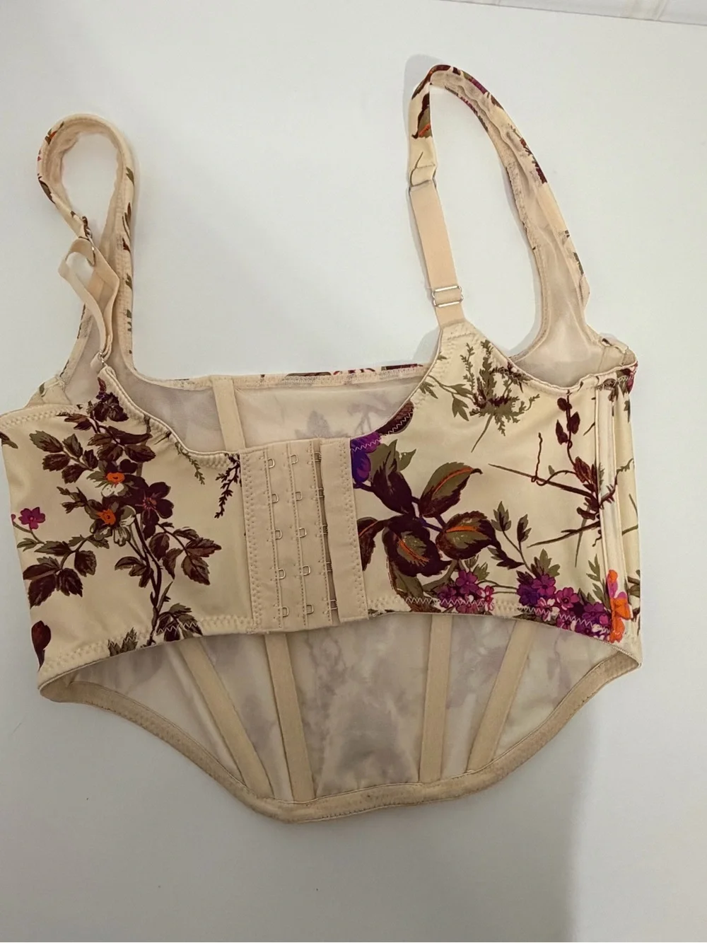 Floral Square Boned Crop in Cream and Purple